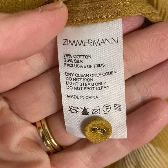 Zimmermann Textured Silk Button Up Mock Next Blouse Mustard Brown size 1 Small - Picture 8 of 10